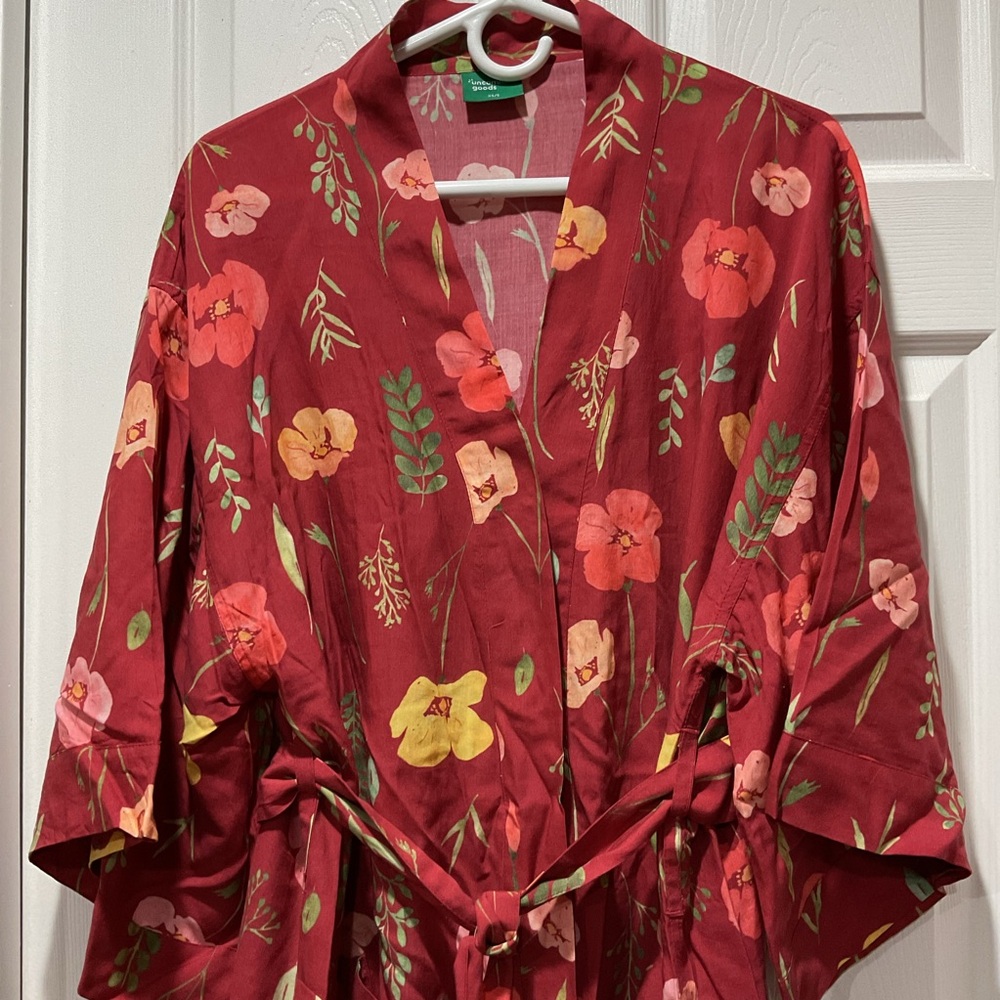 Kimono Robe August Birth Month Floral Red Wrap NWOT